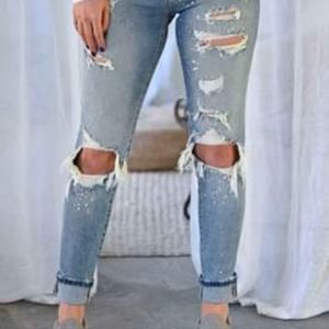 NWT KAN CAN JENNA DISTRESSED SKINNY JEANS - LIGHT WASH SIZE 11